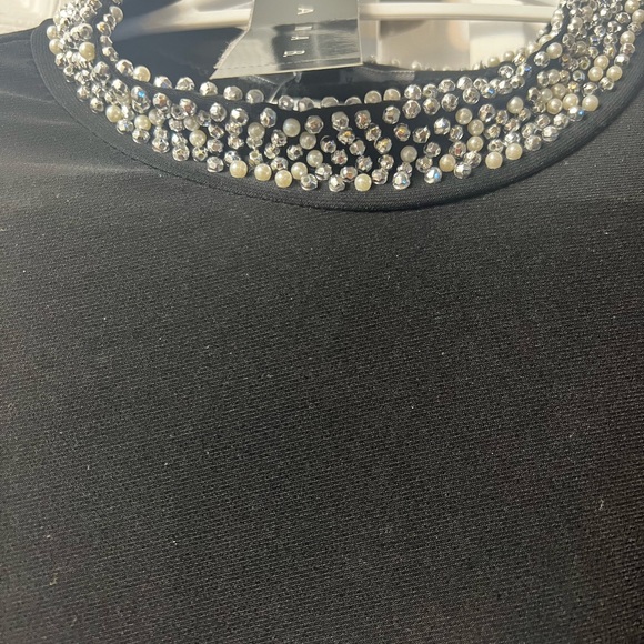 Brand new long sleeve black evening dress with strass and beads on collar. - Picture 2 of 3